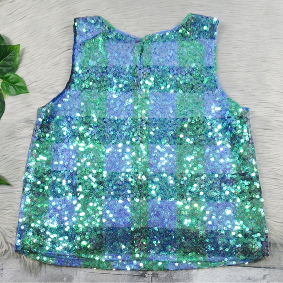 MAEVE by ANTHROPOLOGIE Amatheia Blue Sleeveless Sequin Top Women's Size 8 - Picture 7 of 14
